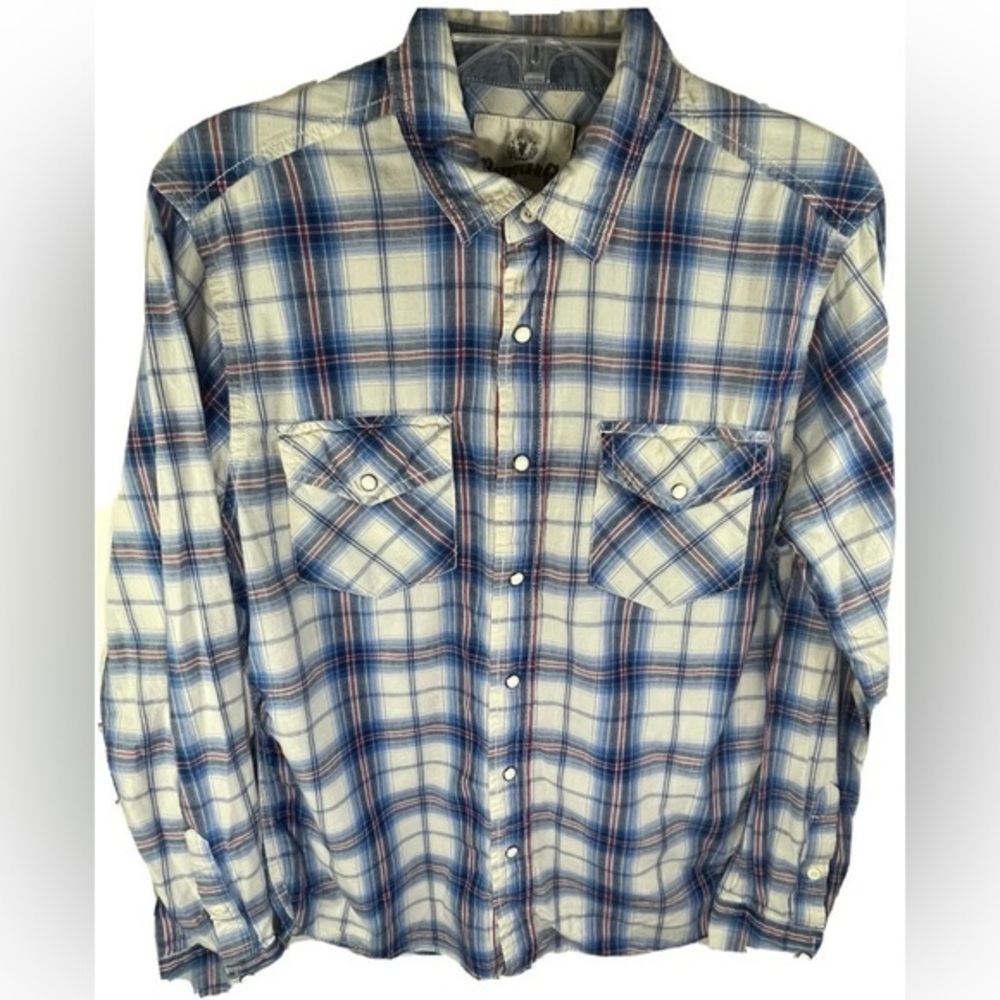 Sears Roebuck & Co Long Sleeve Pearl Snap Western Tartan‎ Balmoral Plaid Sz M